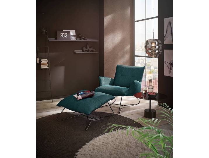 Sessel Tutu Blau Strukturstoff Sonea mit Hocker mit Armlehnen 82 x 76 x 86cm