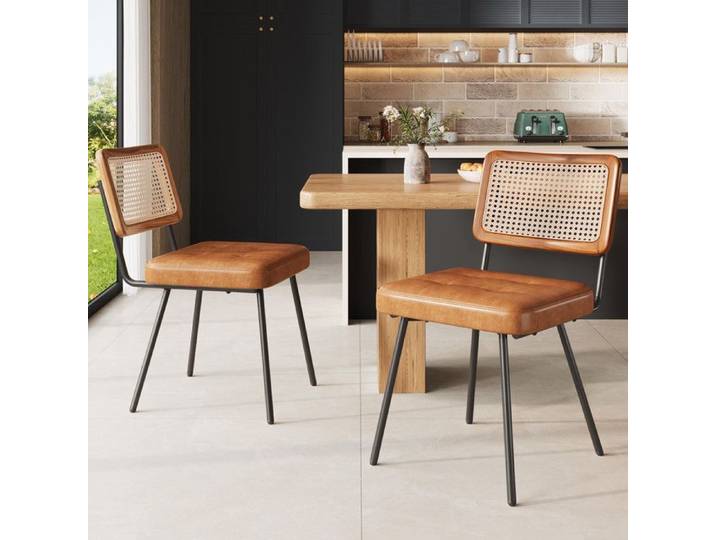 Chaise de salle à manger - Lot de 2 - Cuir PU - Rétro - Marron - Ergonomique