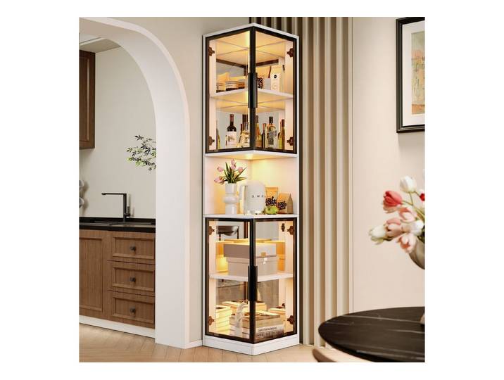STILVORA Vitrine LED-Vitrinenschrank Highboard Aufbewahrungsschrank mit LED Beleuchtung (Weinschrank mit doppelten Glastüren und verspiegelter Rückwand, mit farbwechselnder Beleuchtung Kippschutzvorrichtung) 42×44×205 cm