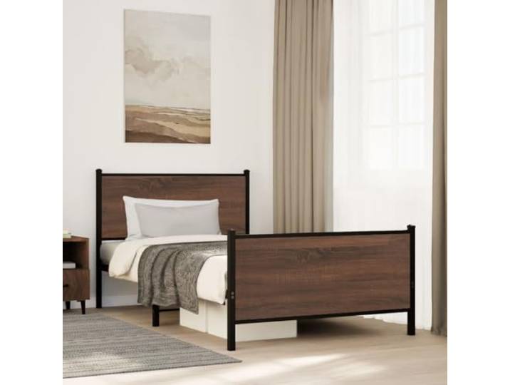 Stahl Gestell Stabil Schlafzimmer Klassisch Eichen Optik 100 x 190 cm Metallbett ohne Matratze Braun Eichen-Optik 100x190 cm Stabil Bettgestell mit Lattenrost Stauraum Gästebett