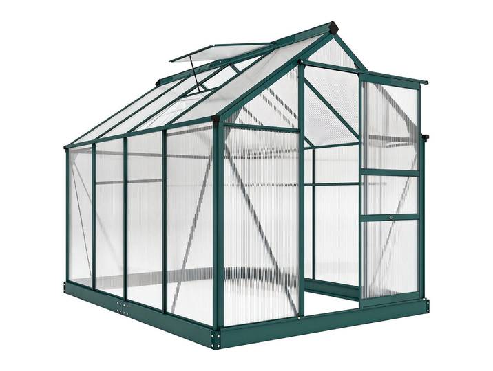 Outsunny Foliengewächshaus, Grün+Transparent, Aluminiumlegierung, Polycarbonat, Metall, 252x201x190 cm, Gartenzubehör, Gartenhäuser & Gewächshäuser