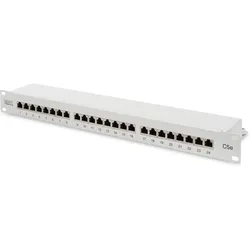 Digitus Patch Panel 48,3cm 19Zoll 24Port Cat5e STP geschirmt grau RAL7035 Kabelinstallation mit LSA Leist..., Server Zubehör, Grau