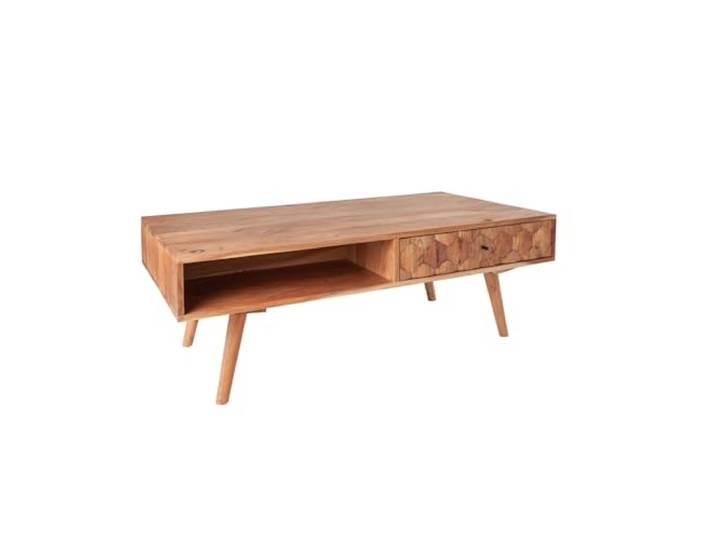 Riess Ambiente Couchtisch Mystic Living 100cm - Natur - Akazienholz Massiv, Stauraum, hochwertig, gemütlicher Look, Schubladen, Retro Look, 3D-Oberfläche