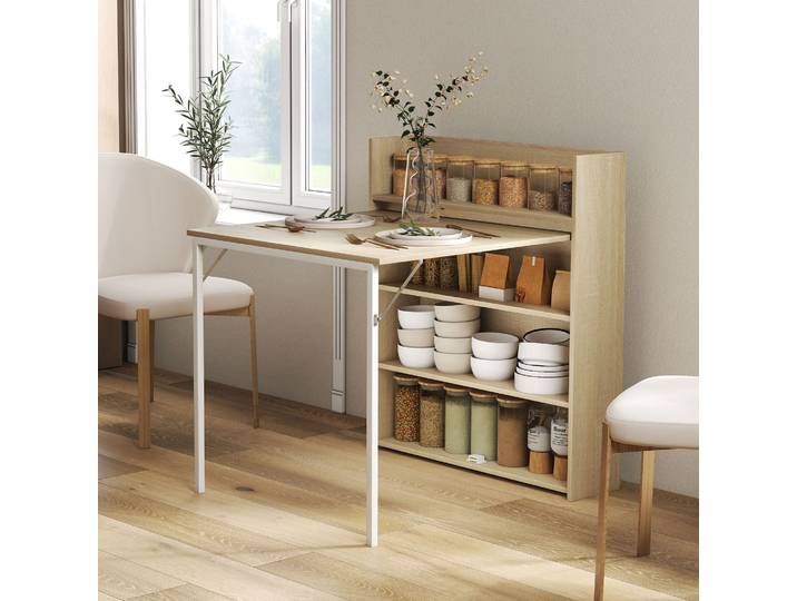 HOMCOM Table Pliante Industrielle avec Étagère Chêne 80x90x93cm