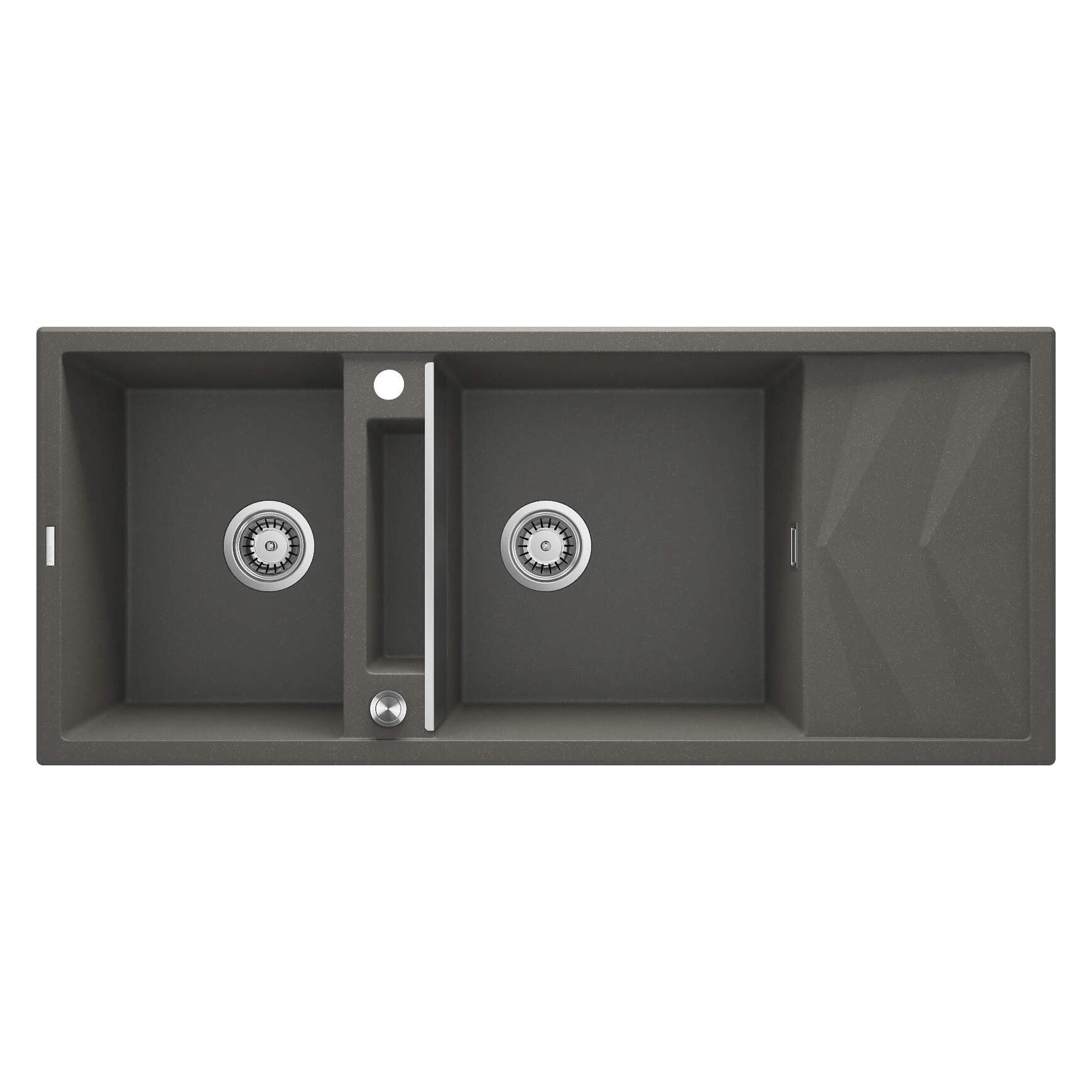 Magnetisches Granitwaschbecken mit 2 Becken und Abtropffläche (64 cm, 50 cm) (ZRM_T213)