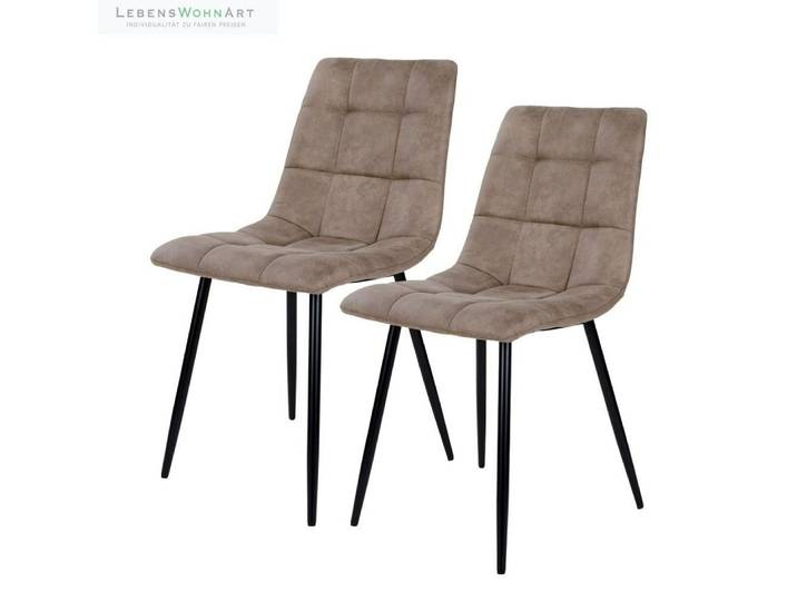 LebensWohnArt Stuhl Modernes 2er Stuhl-Set LEIRIA light-braun Mikrofaser
