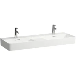 Doppelwaschtisch VAL 420x12000x155x155 1 Hahnloch je Becken mit Überlauf semi-trockener Bereich zwischen den Becken weiß