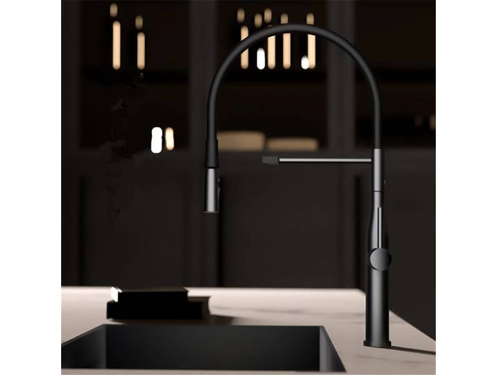 Robinet de cuisine extractible doré brossé, robinet d'évier gris extractible, rotation à 360 degrés, robinet mélangeur de cuisine