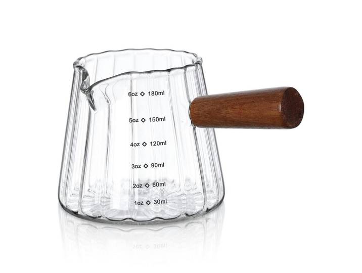 Messbecher Glas mit Holzgriff 180 ml, Transparent, Backen & Backzubehör, Messbecher