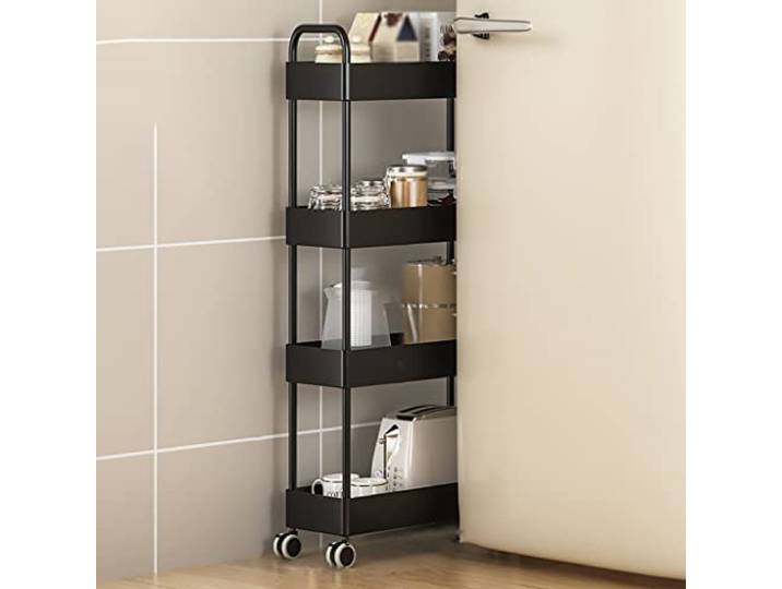 ROHCGHC Rollwagen, Kunststoff ausziehbarer Wagen Bad Waschküche Küche schmale Räume(/White,3 Tier)