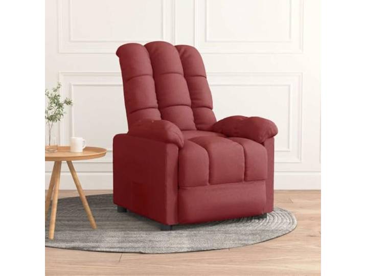 Relaxsessel Weinrot Stoff Manuell Verstellbar mit Holz Und Metallrahmen 3 Positionen, gepolstert, Armlehnen, atmungsaktiv, stabil
