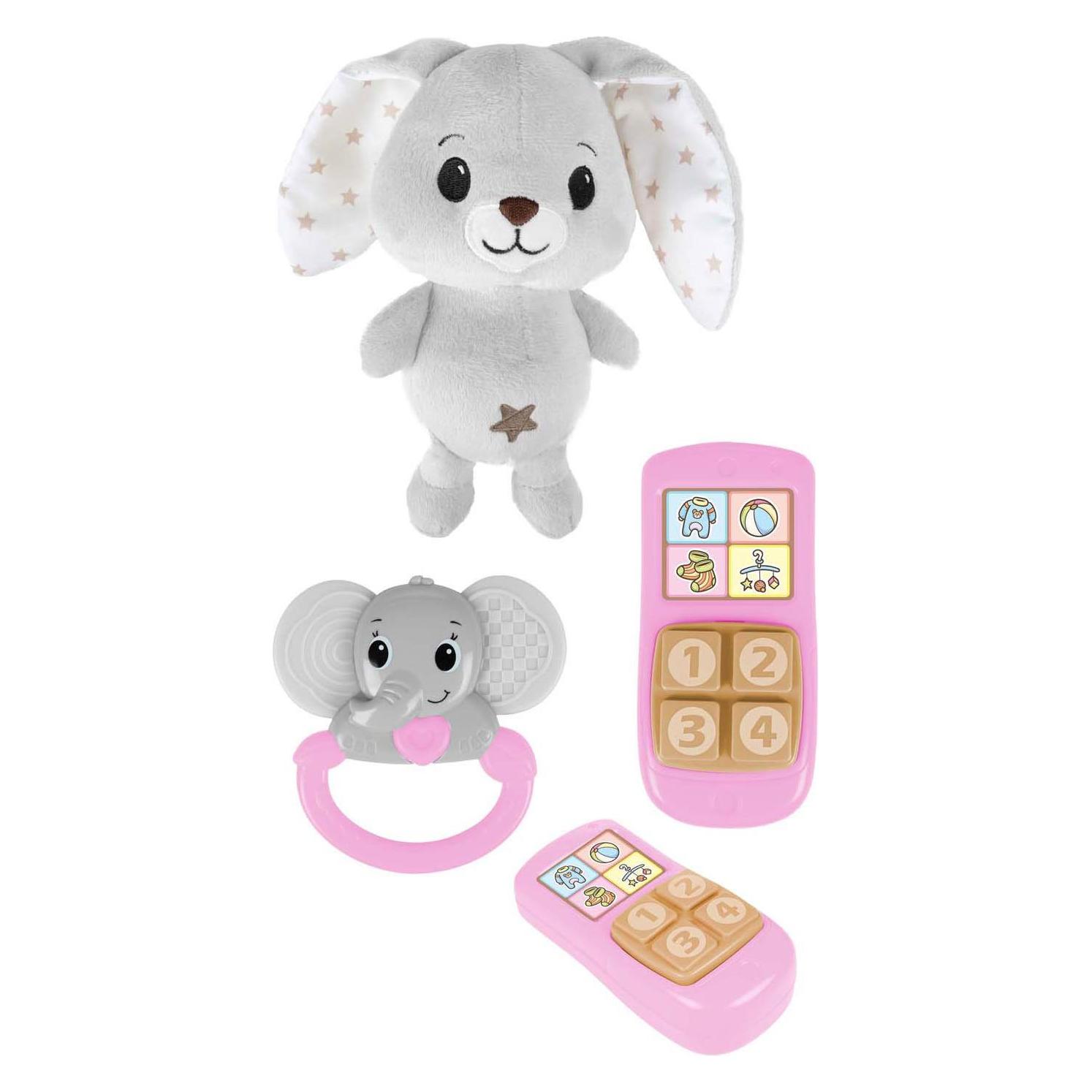 Toi-Toys Little Stars Baby Kuscheltier Plüschhase mit Rassel und Telefon, 3-teilig. (8 cm) (66651782)