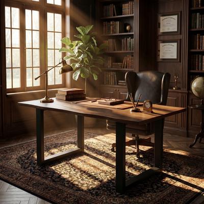 FUFU&GAGA "63"" Solid Wood Dining Table with Metal Legs, Modern Kitchen Table, Heavy Duty 440 lbs Load,Wood Desk"