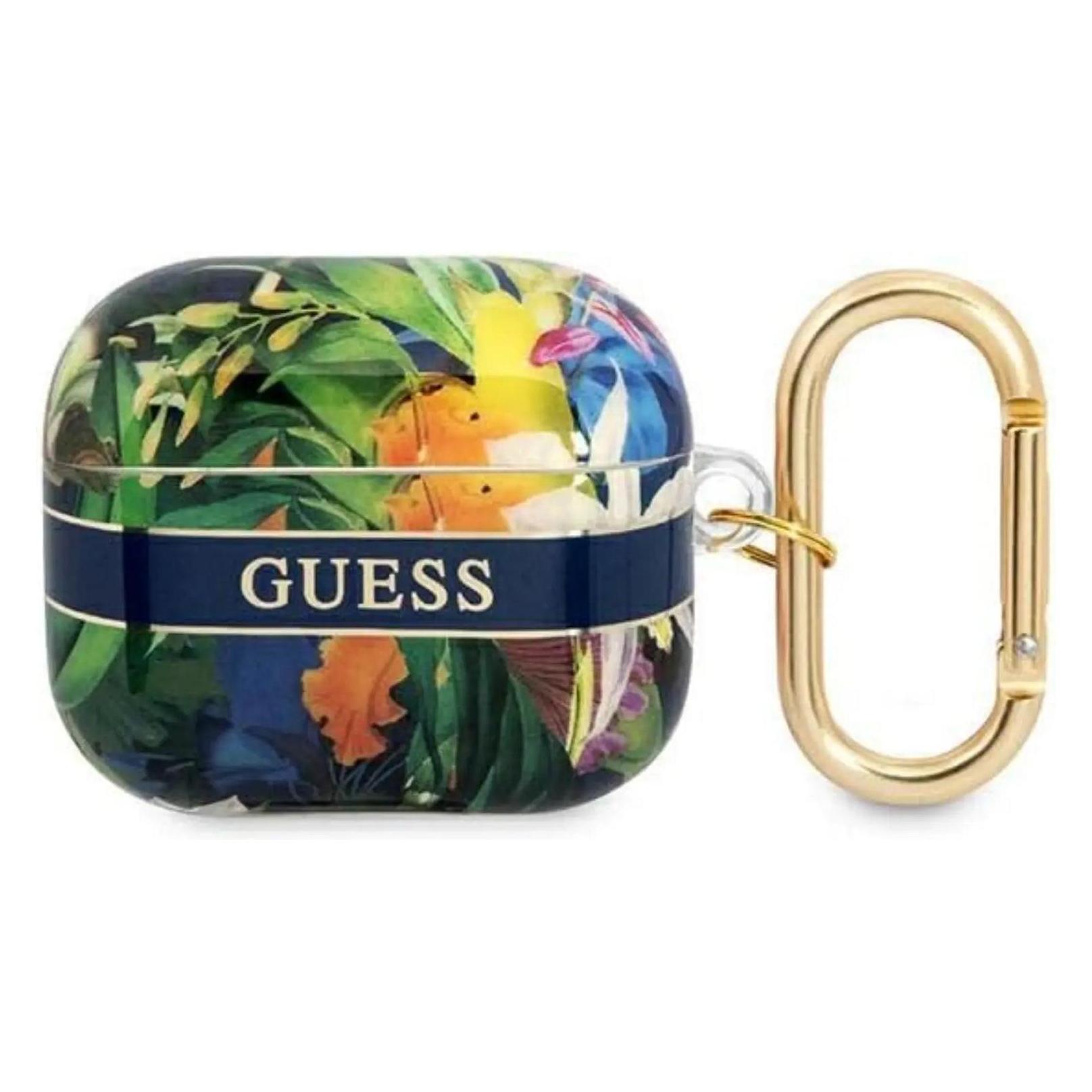 Guess Flower Strap Collection Schutzhülle für AirPods 3, blau (Kopfhörer Hülle) (GUE002031-0)