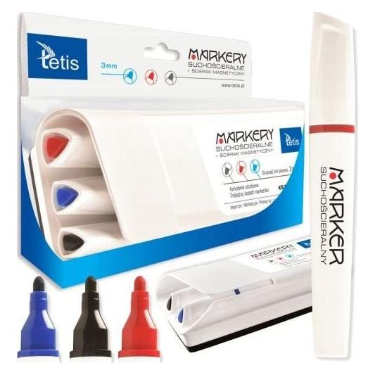 Tetis Trocken abwischbarer Marker in 3 Farben + TARGI magnetischer Radiergummi (AB265TET)