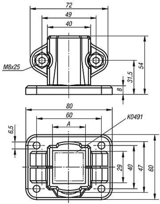 KIPP Rohrverbinder mit Fuß Thermoplast für Vierkantrohre Stahl 30 (K0478.30)