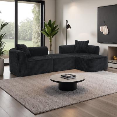 "114"" Cloud L-Shape Modular Sectional Sofa with Chaise, Movable Ottoman, and No Assembly Required"