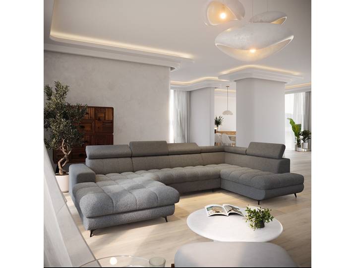 Masseno Ecksofa CORENO mit Schlaffunktion und Bettkasten, Ausziehbares Bettsofa - Grau, QUELLE 92