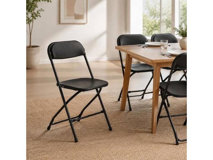 Lot de 4 chaises pliantes noires structure métallique sièges d'appoint pour réception bureau et maison
