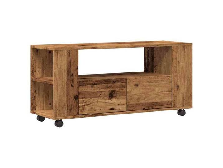 Meuble TV - Meuble de télévision - avec roulettes - Vieux Bois - en Bois d'ingénierie