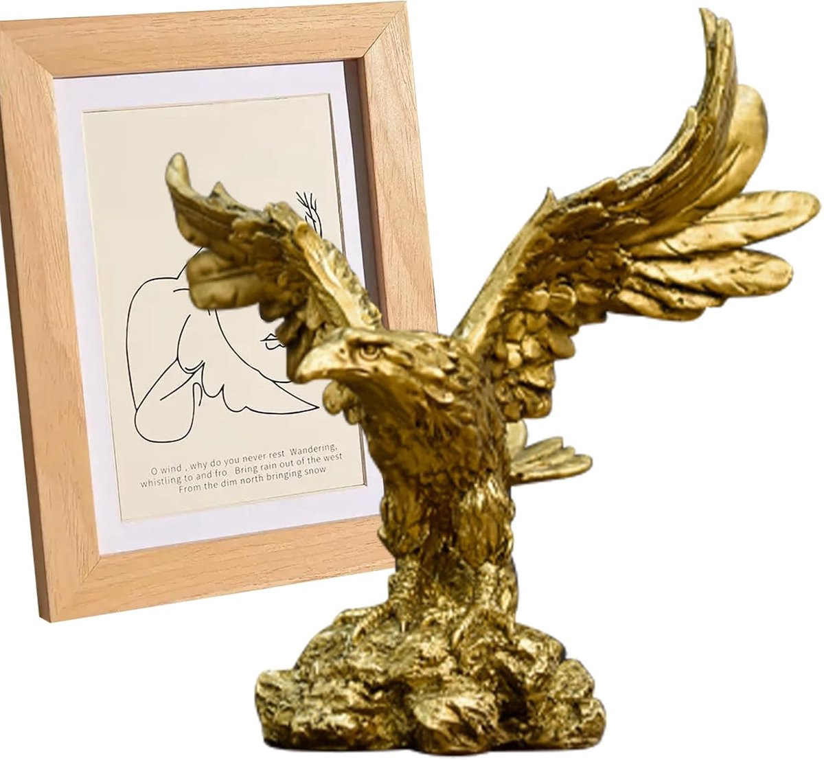 Handgemaakt Adelaarsbeeld van Hars in Goud - Kleine Vogelsculptuur voor Woondecoratie