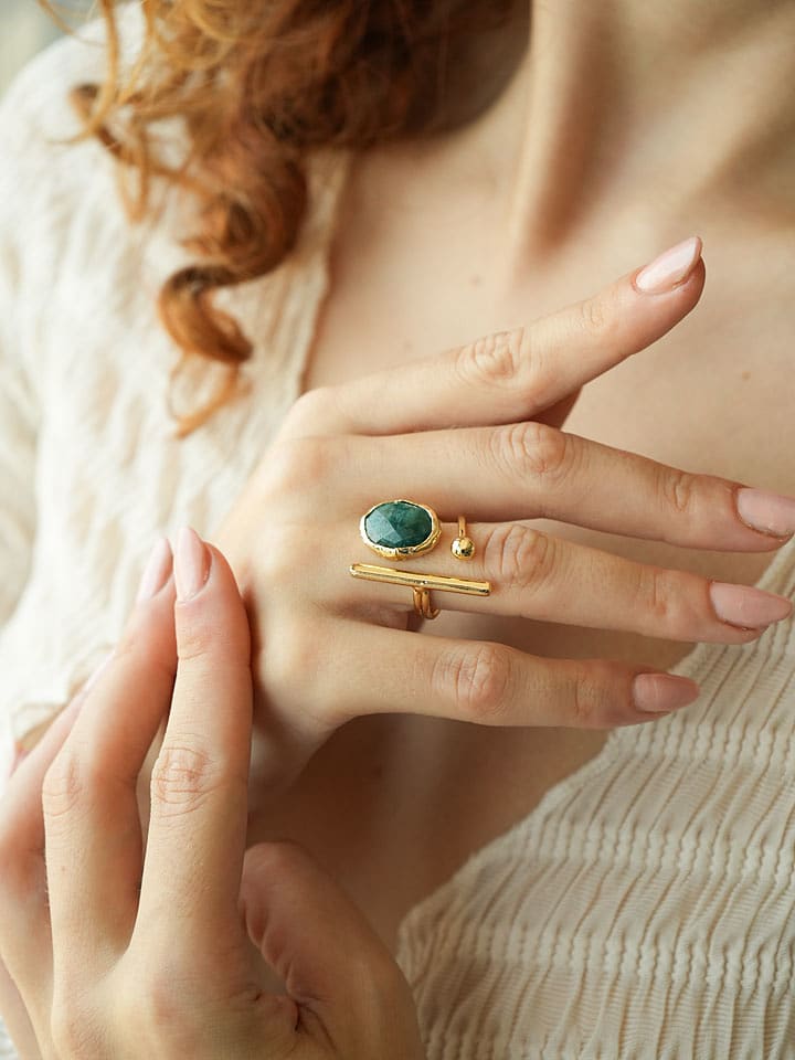 Pierres de Jade Vergold. Ring mit Edelstein - onesize
