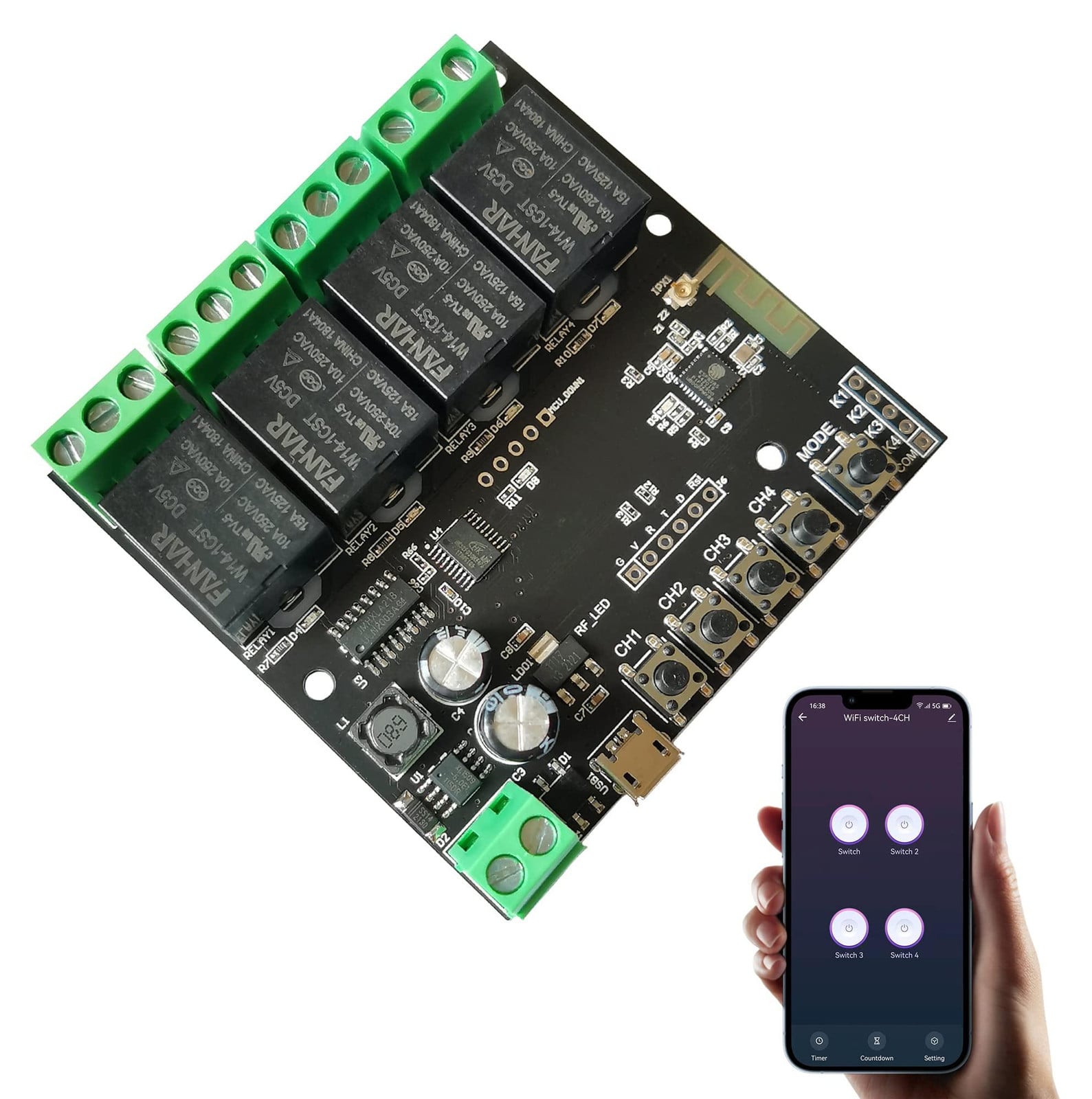 Selius 4-kanaals Smart WiFi-relaisschakelaarmodule voor afstandsbediening