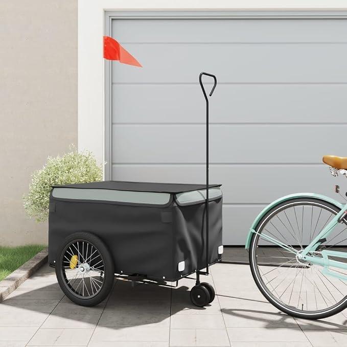 Fahrradanhänger Schwarz und Grau 45 kg Eisen, Fahrrad Anhänger, Lastenanhänger, Handwagen, Fahrrad-lastenanhänger, Lastenfahrrad - 94112