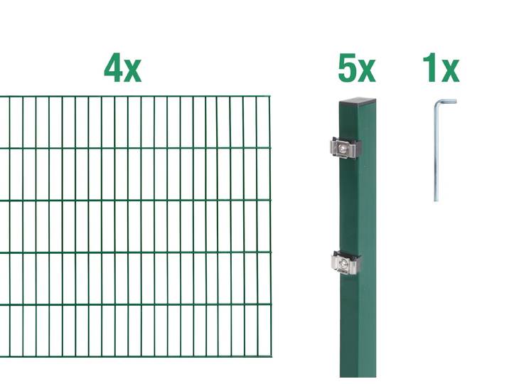 Doppelstabmattenzaun ALBERTS Grundset , grün, H:180cm, Stahl, Zaunelemente, Doppelstabmattenzaun, Höhe: 80-200 cm, Gesamtlänge: 4-30 m, zum Einbetonieren