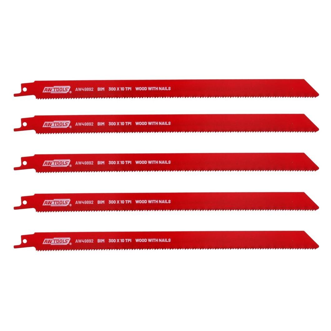 Awtools BiM-Sägeblatt für die Säbelsäge, 300 mm, 10 Zähne/Zoll, 5 Stück, Metall-Holz (72783930)