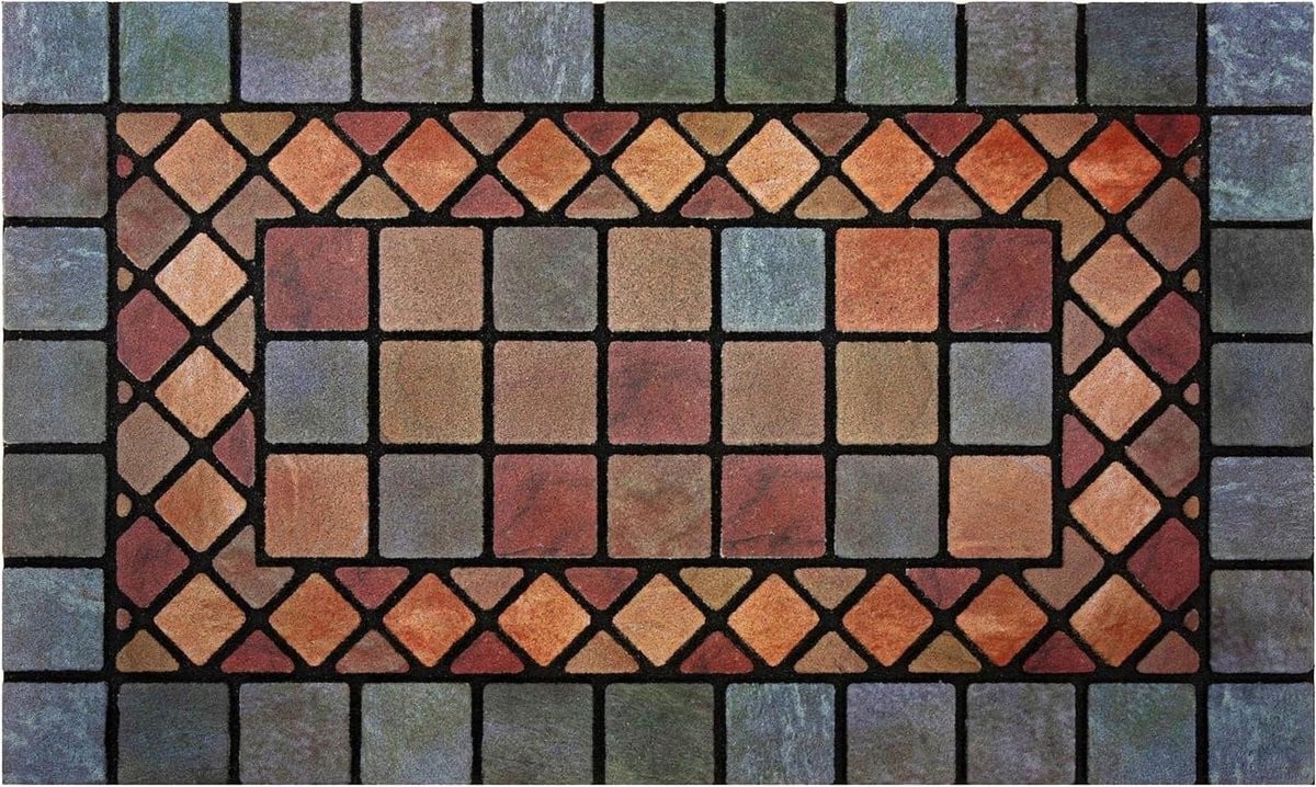 Milieuvriendelijke tegelmat barrière deurmat voor binnen en buiten met blauwe rand, 75 x 44 cm