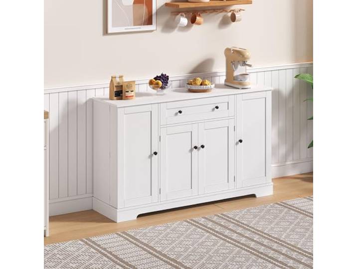 BTM Multifunktionales Küchenbuffet – 138 cm Sideboard mit Schublade, Regaltüren & verstellbaren Einlegeböden – Modernes Design mit Kippschutz, ideal für Küche, Wohnzimmer & Schlafzimmer