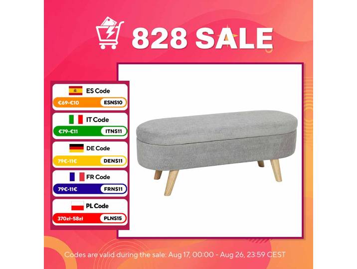 Pouf de rangement Homcom rembourré en velours Teddy avec pieds en bois et assise rembourrée gris clair