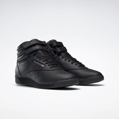 Sneaker REEBOK CLASSIC "Freestyle Hi", Damen, Gr. 43, schwarz (int, schwarz), Leder, Schuhe Sneaker