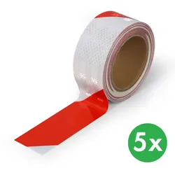 Reflektierendes Warnband 50 mm x 10 m, Verpackung 5 Stk., silber-rot