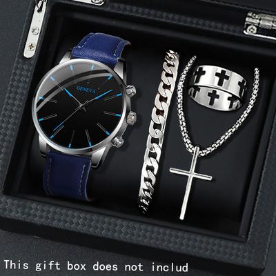 Combo Retail Shop Casual Men Watches, PU Leather Strap, Quartz Watch, Men Watch Set, The Most Ideal Gift For Men b