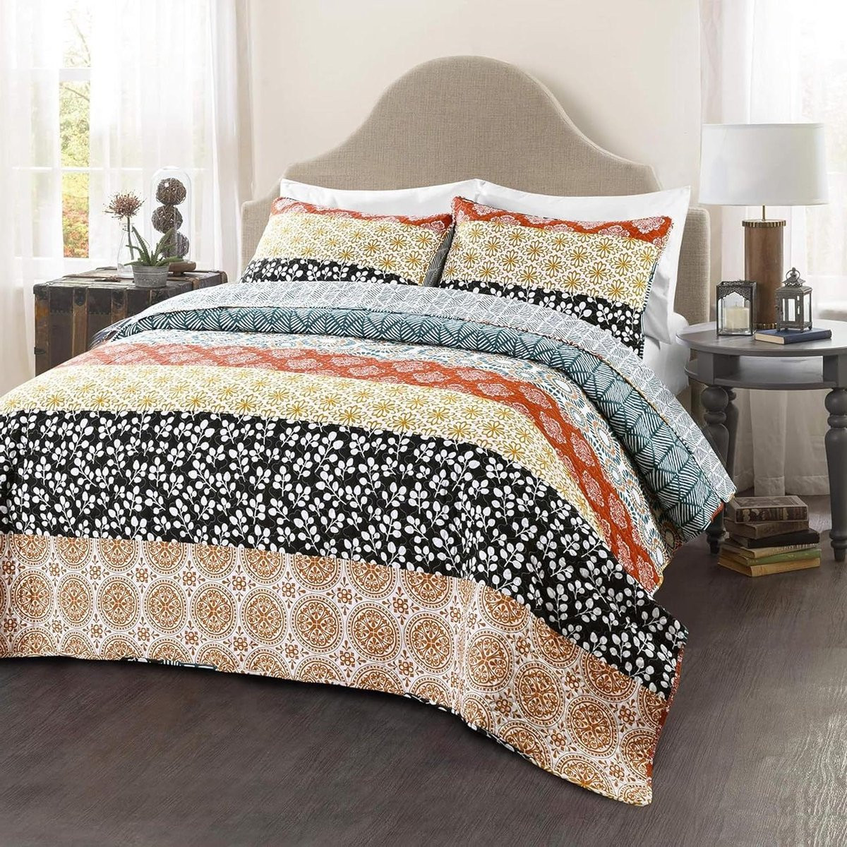 Bohemian Quilt Set Dekbedovertrek Patchwork Quilt - Turkoois en Oranje - Full/Queen