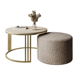 COUCHTISCH mit Hocker LORI MAT gebürstetes Gold/Kaschmir matt/Coral 50