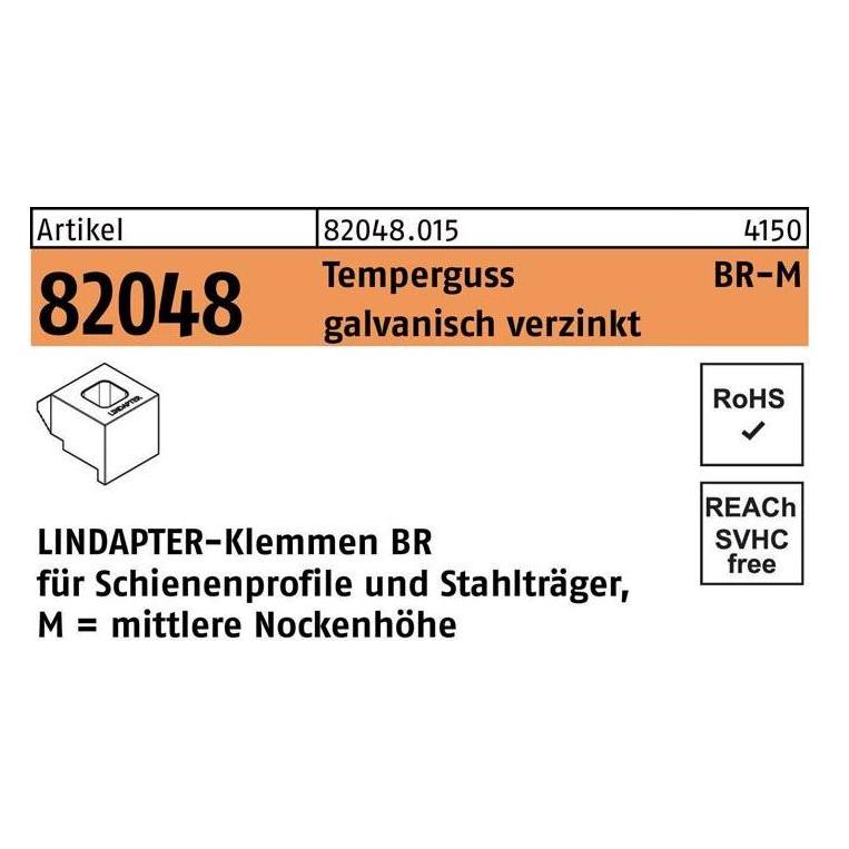 Lindapter Klemme R 82048 GTW 40 BR 20 /10,0 Temperguss galvanisch verzinkt (820480150200000)