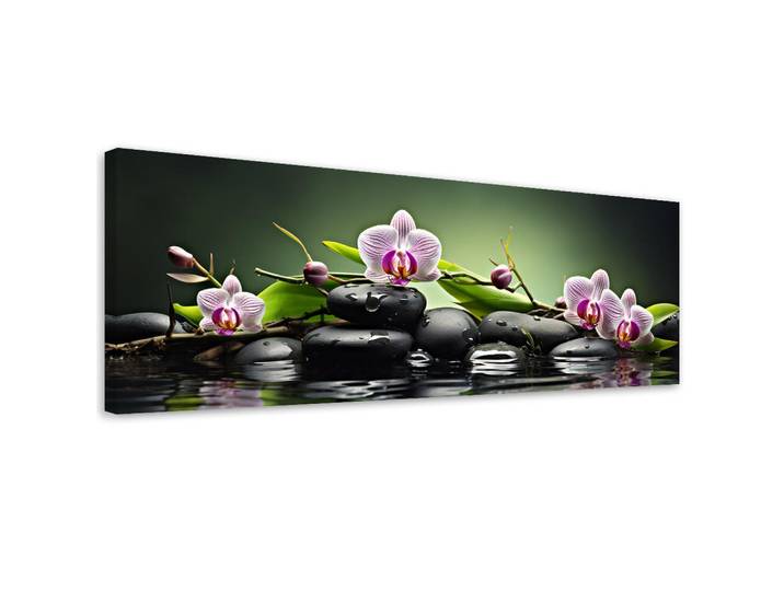 Feeby Wandbild zen spa grün zusammenstellung, Grün, Orientalisch, Rechteckig, 90x30 cm, Bilder & Rahmen, Bilder, Leinwandbilder