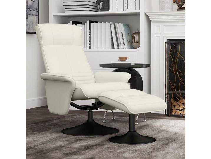 VUENOR Fauteuil relax pivotant avec repose-pieds dossier inclinable 135° blanc cassé