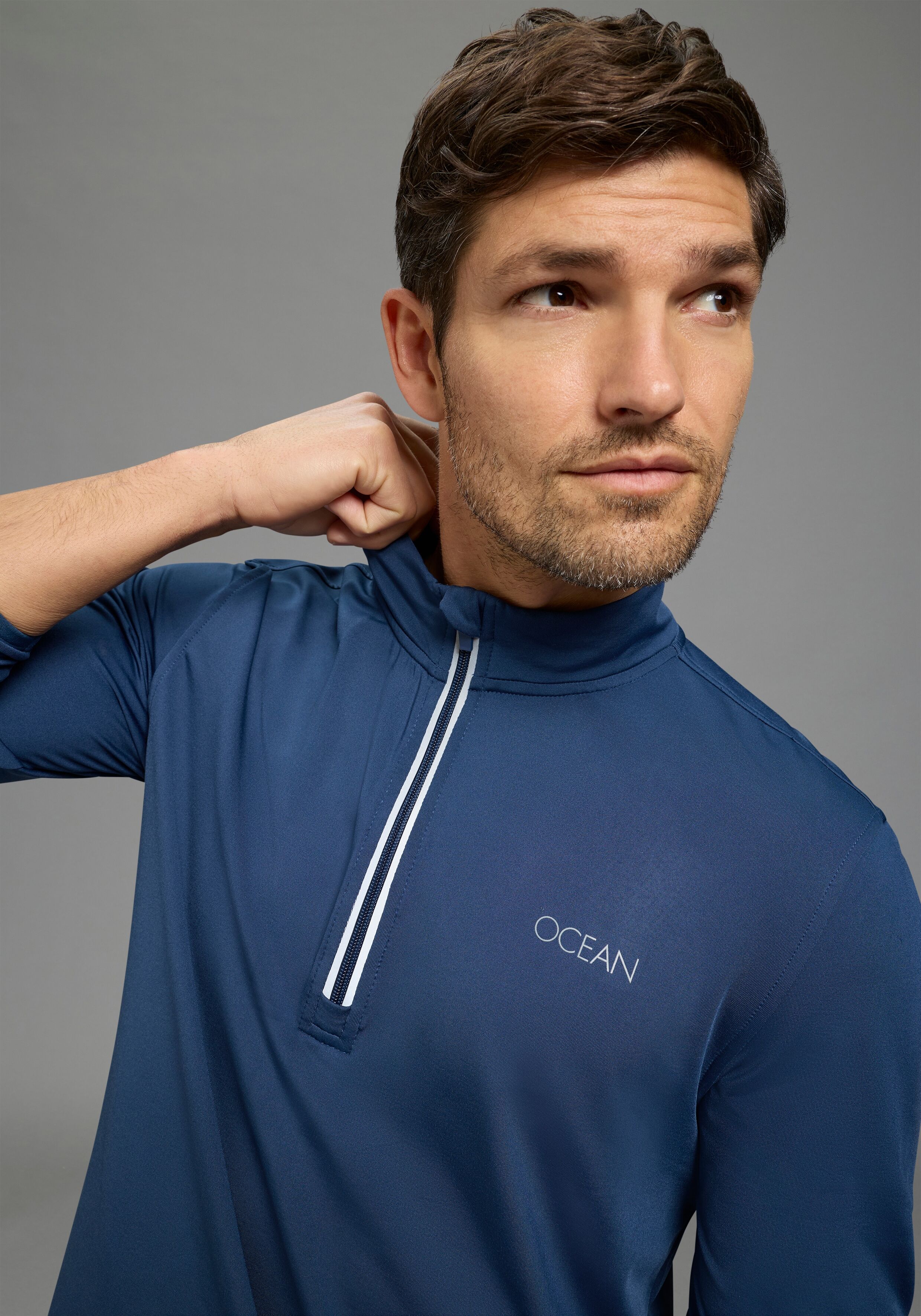 Funktionsshirt OCEAN SPORTSWEAR "atmungsaktiv, quick dry", Herren, Gr. XXL (60/62), blau (dunkelblau), Jersey, Obermaterial: 92% Polyester, 8% Elasthan, unifarben, schmal, hoch geschlossener Ausschnitt, eingefasste Kante mit Gummizug, Shirts Funktionsshir