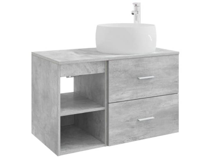 PUGYNBK Badezimmermöbel-Set, 2-teilig, Betongrau Wandmontage, Schminktisch mit Schrank, aus technischem Holz, minimalistischer Stil