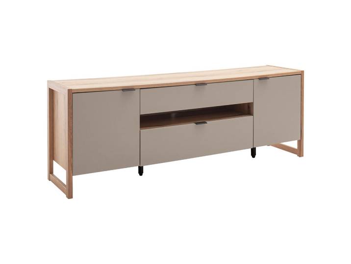Hom`in Tv-Element, Grau, Schwarz, Eichefarben, Holzwerkstoff, 2 Fächer, 2 Schublade(n) Schubladen, 185x67x44 cm, Wohnzimmer, Wohnwand, Wohnwand- Serien