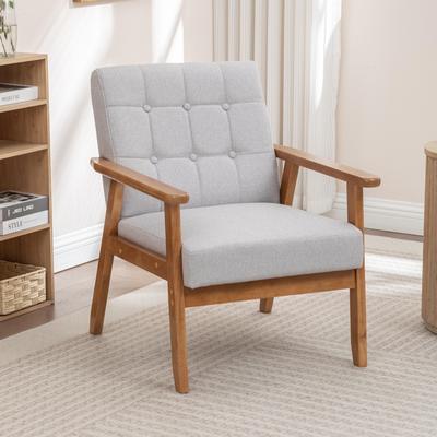 SEYNAR Mid-Century Linen Button-Tufted Accent Chair with Solid Wood Frame