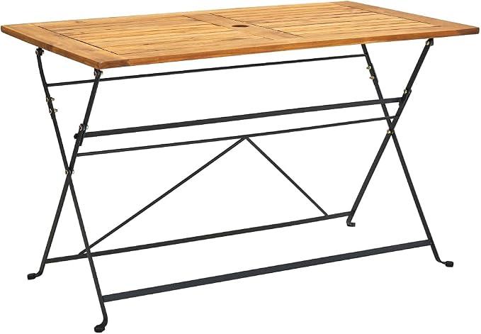Klappbarer Gartentisch aus massivem Akazienholz und pulverbeschichtetem Stahl 120x70x74 cm mit Schirmloch wetterfest platzsparend für Terrasse Balkon Outdoor Essplatz