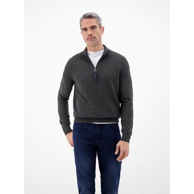 Sweatshirt LERROS "Troyer in Strukturqualität", Herren, Gr. S, grau (schwarz), 100% Baumwolle, Sweatshirts Sweatshirt, Herrensweatshirt aus 100% Baumwolle & Troyer-Kragen mit Reißverschluss