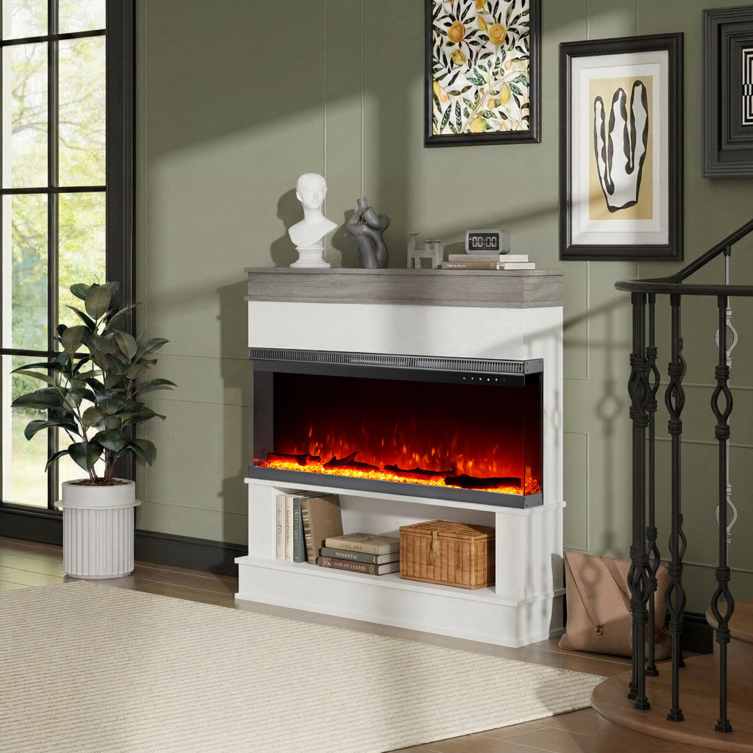 Rebrilliant White Electric Fireplace with 5000 BTU White 133cmL*23cmW*109cmH
