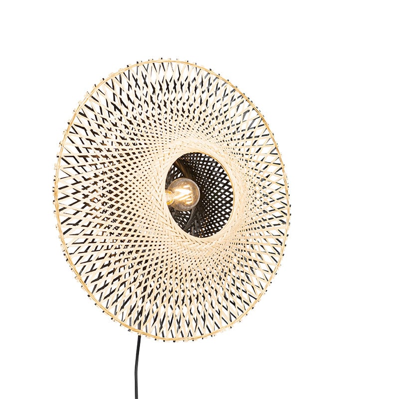 Qazqa Rina Oosterse wandlamp van bamboe en metaal, zwart, 50 cm