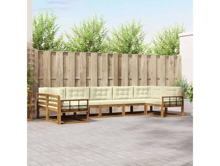 RJPLMFV Sektionalsofa für den Außenbereich, 7-teilig, massives Akazienholz Modernes Design, Rückenlehne Lamelle, Lattenrahmen, einfache Montage, minimale Wartung